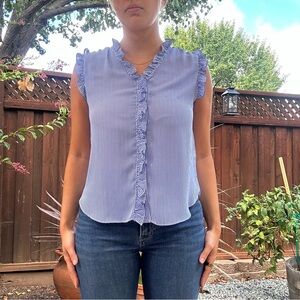 Blue and White Striped Ruffle Blouse